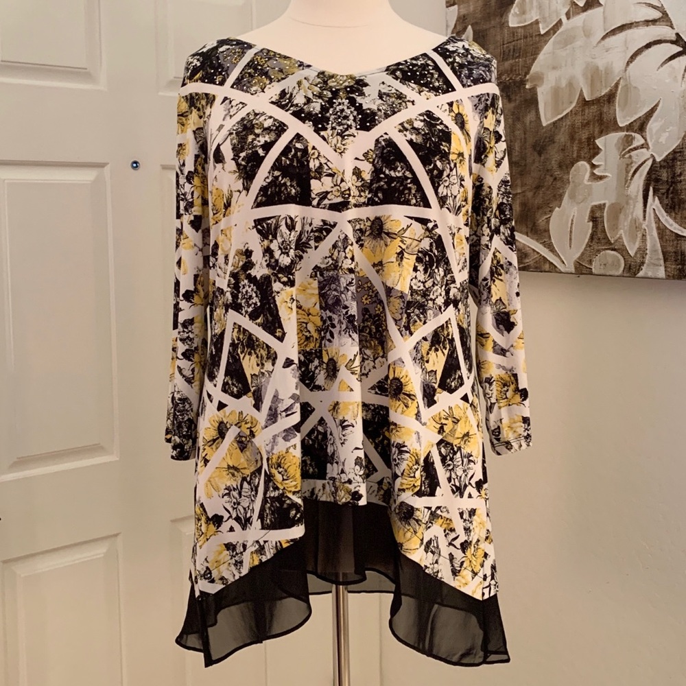 Style & Co Geometric & Floral Chiffon Hem Tunic
